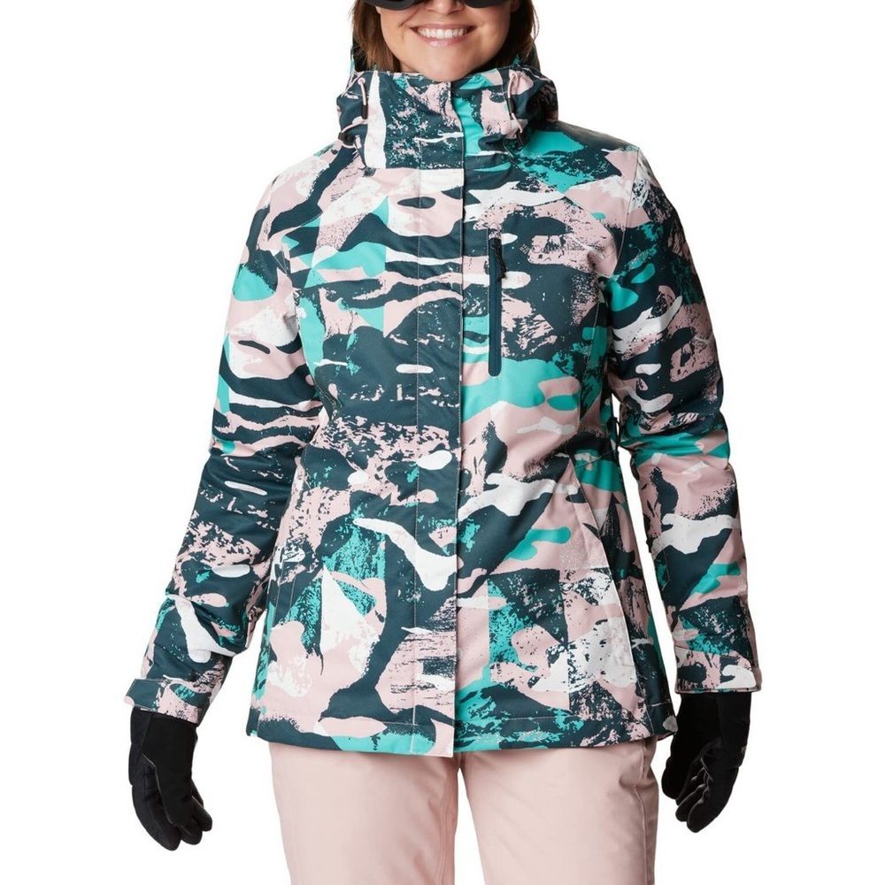 Women's Columbia Teal & Pink Printed Insulated Winter Jacket Size Xl